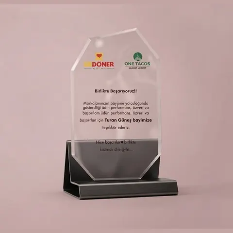 Plaket Baskı / Kurumsal Kristal ve Ahşap Başarı Ödül Plaketi